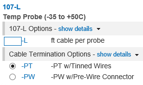 Cable length box and radio buttons