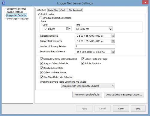 LoggerNet Defaults