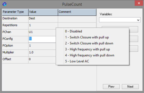 PulseCount() instruction with PConfig parameter options