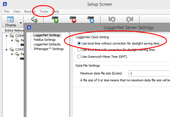 LoggerNet clock setting