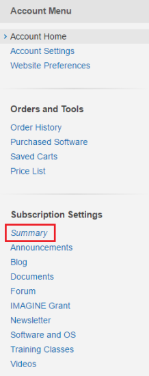 Summary option in Subscription Settings