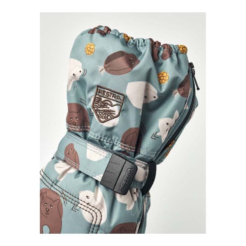 Hestra Baby Zip Long Mitt - Sea Blue Print - Detail