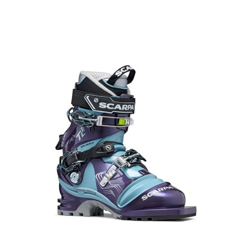 SCARPA Women's T2 Eco Telemark Ski Boot - Bourgogne/Polar Blue - Side