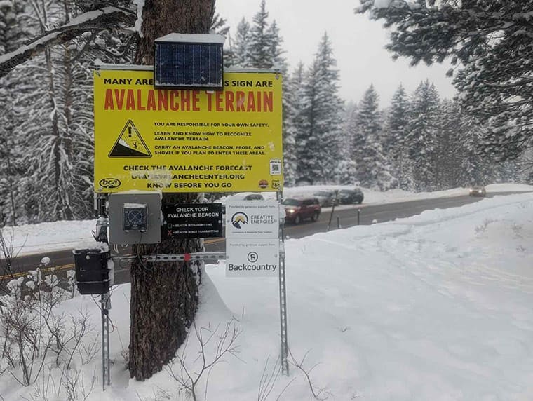 Mill D Avalanche Terrain Sign at the road entrance