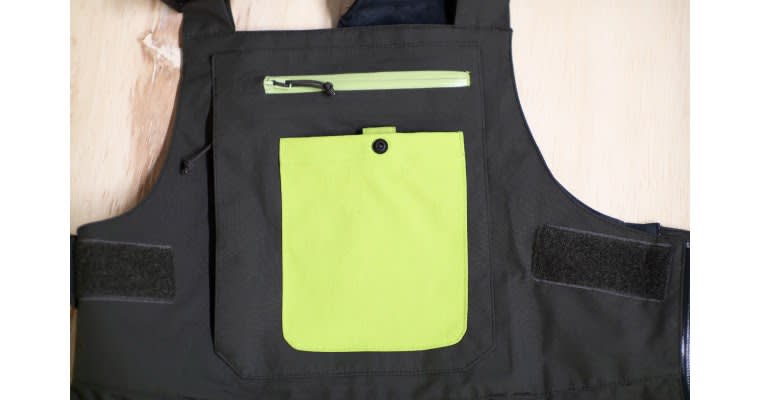 The front bib pocket on the Flylow Baker Bib