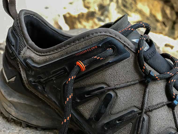 The Switchfit system of the Salewa Wildfire Edge Approach Shoe laced to provide a more secure fit.