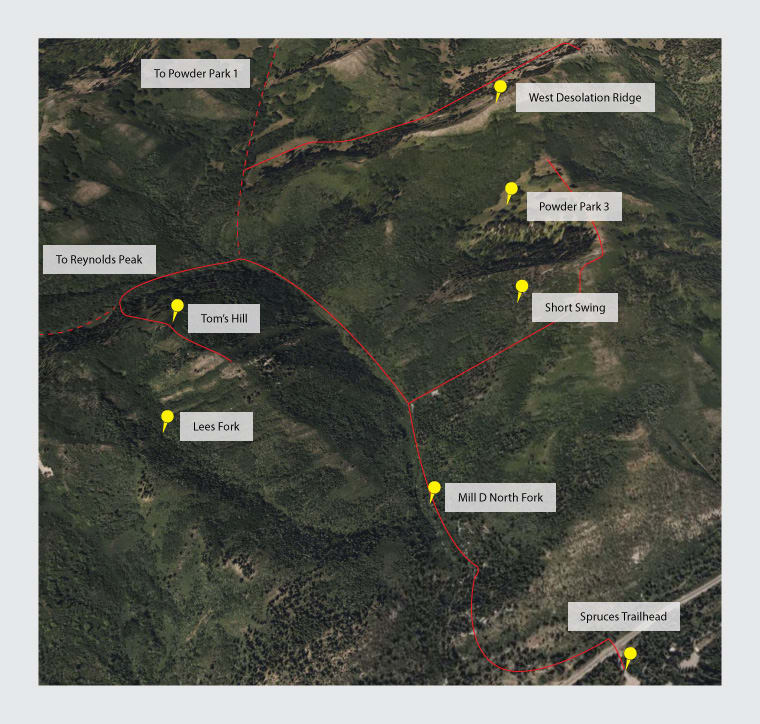 Terrain map of the Mill D ski areas