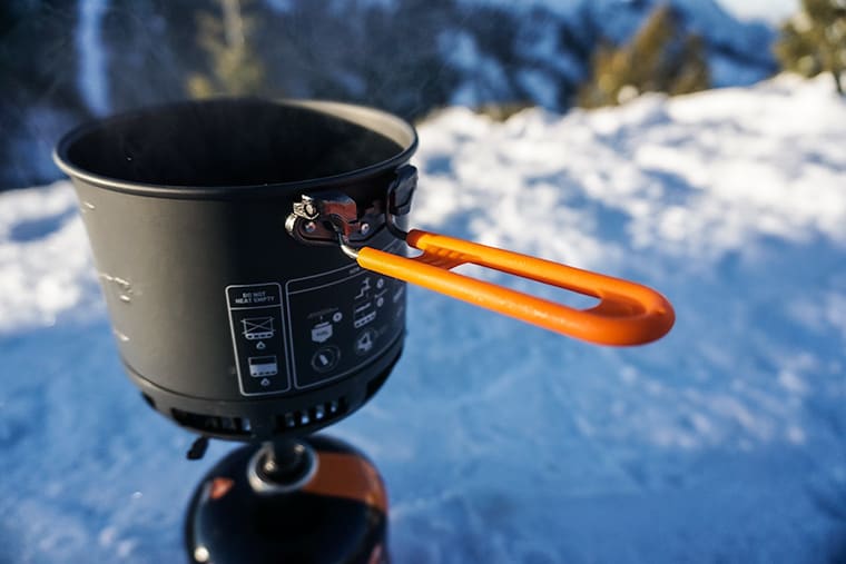 The Jetboil Stash handle folded out and locked into place