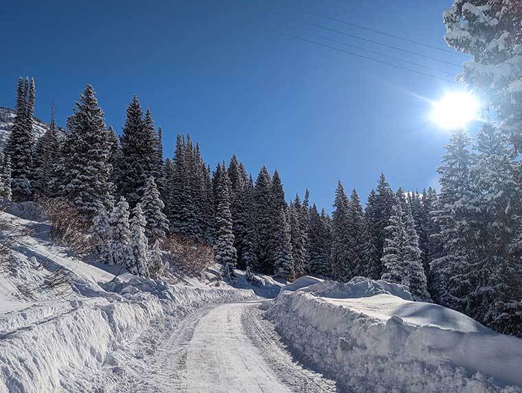 Snow covered Grizzly Gulch Road