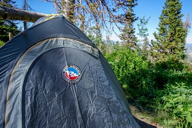 Closeup of Big Agnes logo on rain fly for Fly Creek HV UL2 Bikepack tent