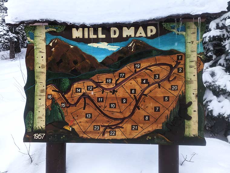 Map detailing the house numbers at the entrance to the Mill D ski area title=