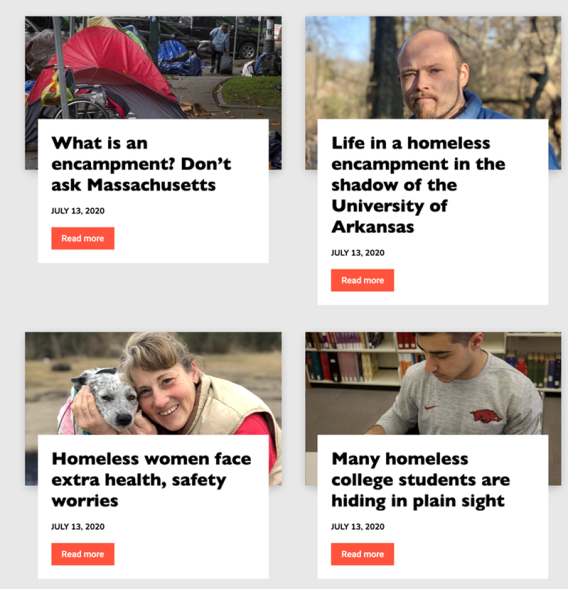 A digital compilation of various articles and investigations into homelessness.