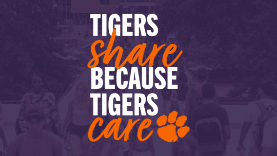 Graphic that reads, "Tigers Share because Tigers Care"