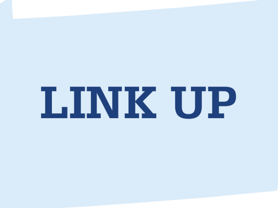 Blue graphic reading "Link Up"