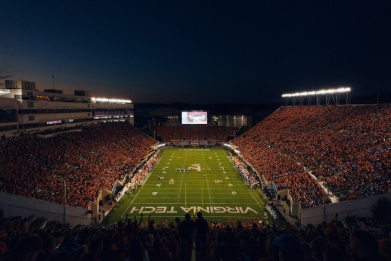 Evening at Lane Stadium during the football game between the University of North Carolina and Virginia Tech. Photo by Christina Franusich for Virginia Tech