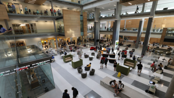 overhead view of the Paul Foster Campus Atrium