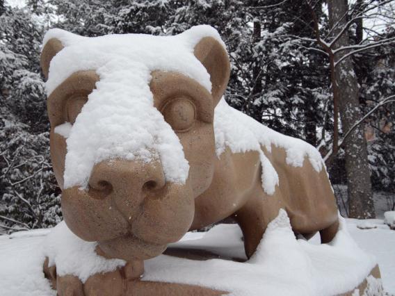 Nittany Lion Shrine cover in snow