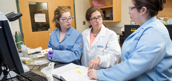 Students on campus in lab