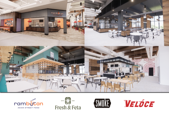 Renderings of some of the dining options that will be available in Perry Place