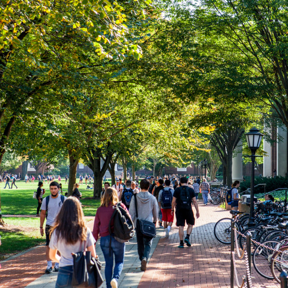 Students walking across campus