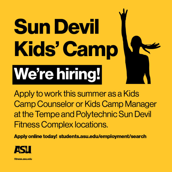 Flier with details about Sun Devil Kids' Camp counselor and manager jobs