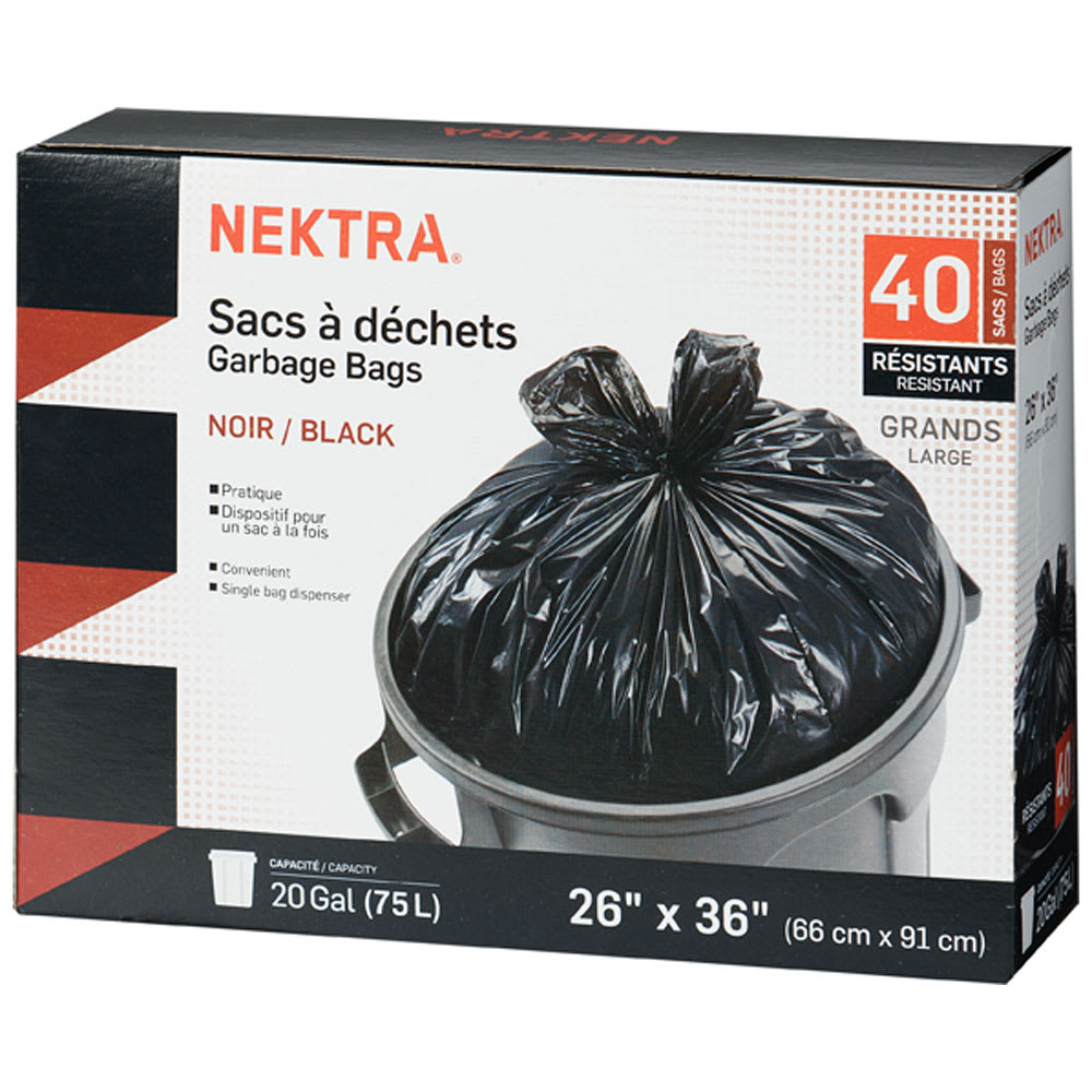 Sacs à déchets noir 75 L Pqt/40 NEKTRA