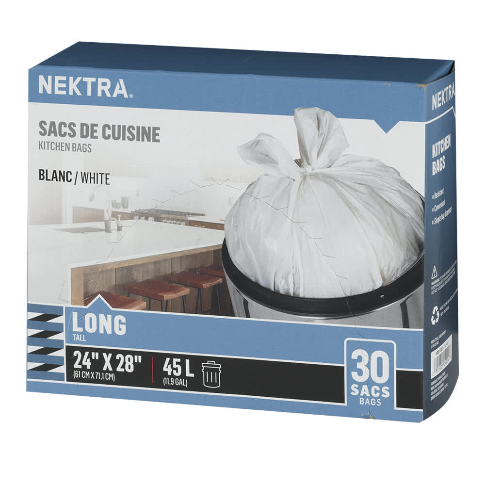Sacs à ordures pour cuisine blanc 45 L Pqt/30 NEKTRA