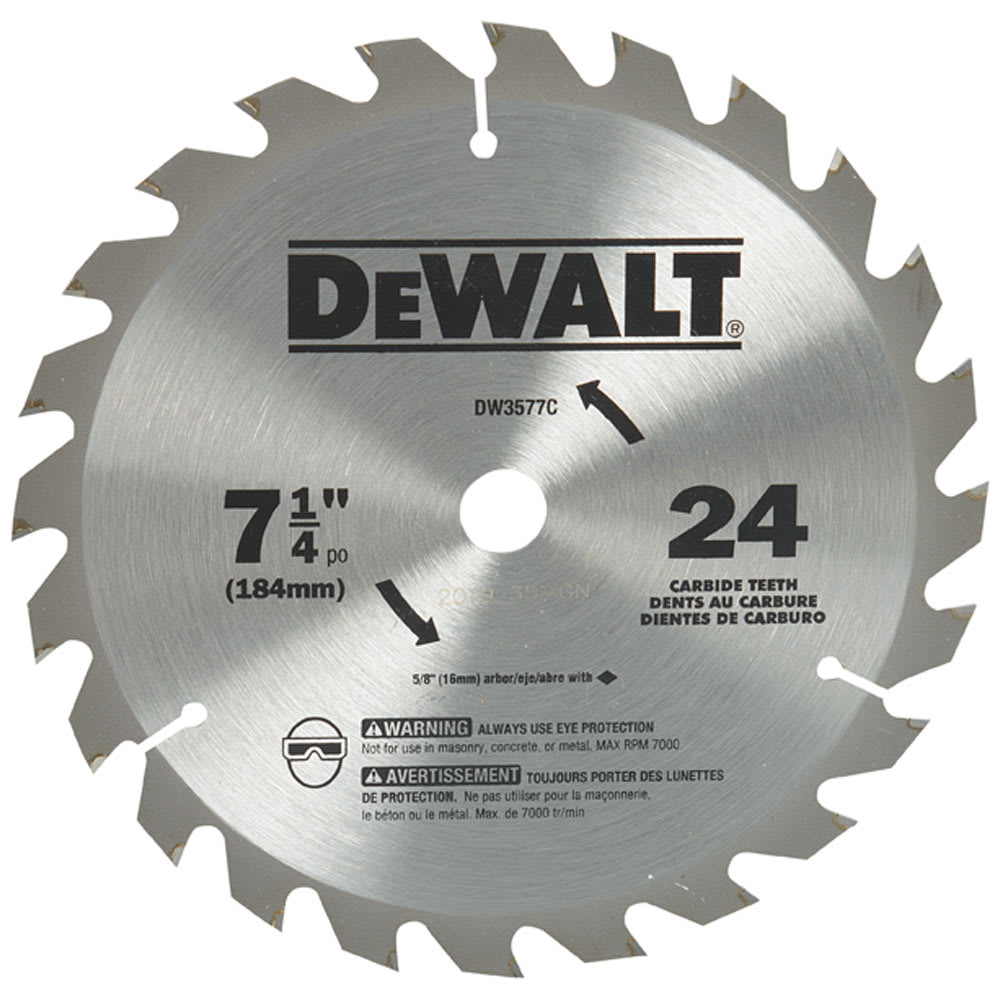 Lame de scie circulaire pour charpente 7 1/4 po 24 dents DEWALT