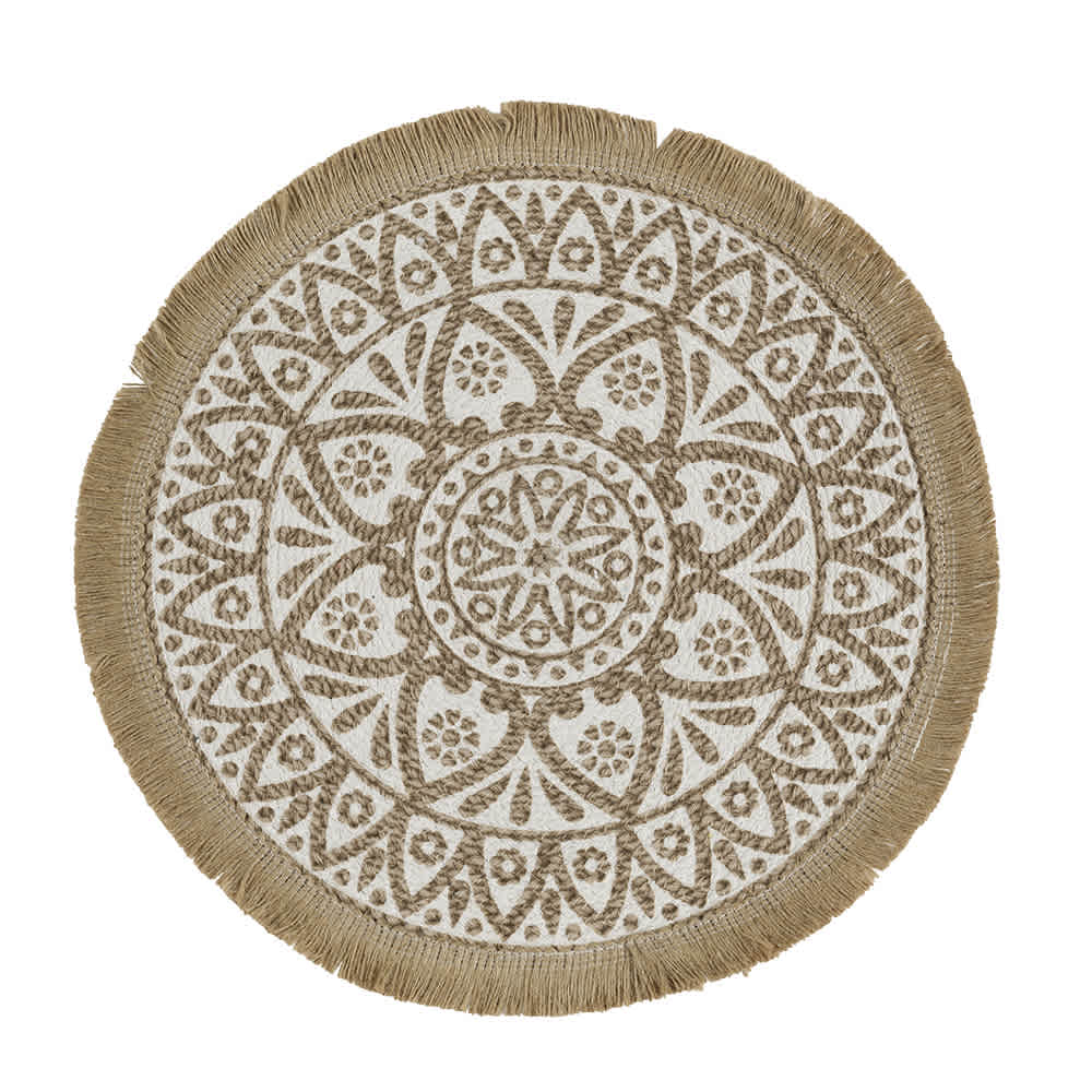 Napperon rond à motifs naturel et blanc 14 po VERTUO