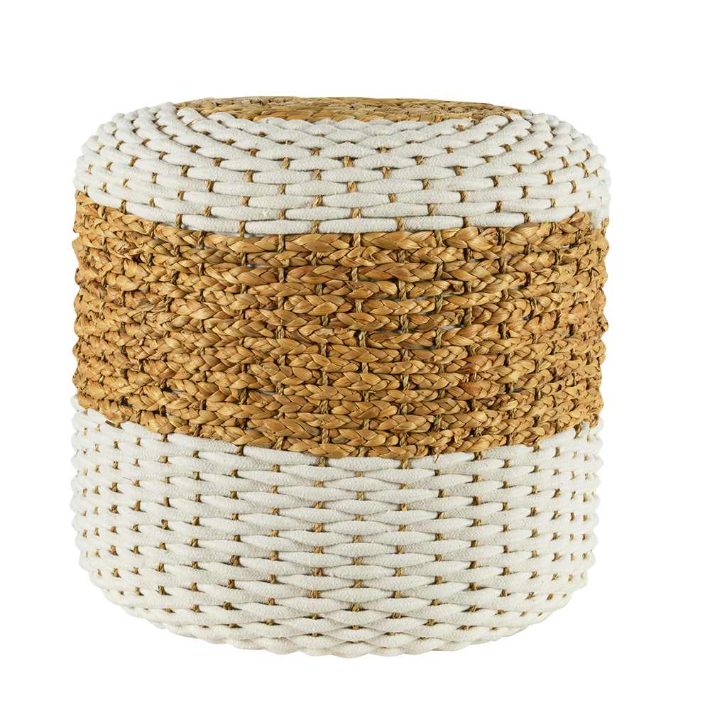 Pouf tressé naturel et beige 17 3/4 po x 16 7/8 po VERTUO
