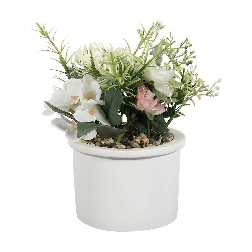 Plante artificielle avec pot en ciment beige ASTELLA