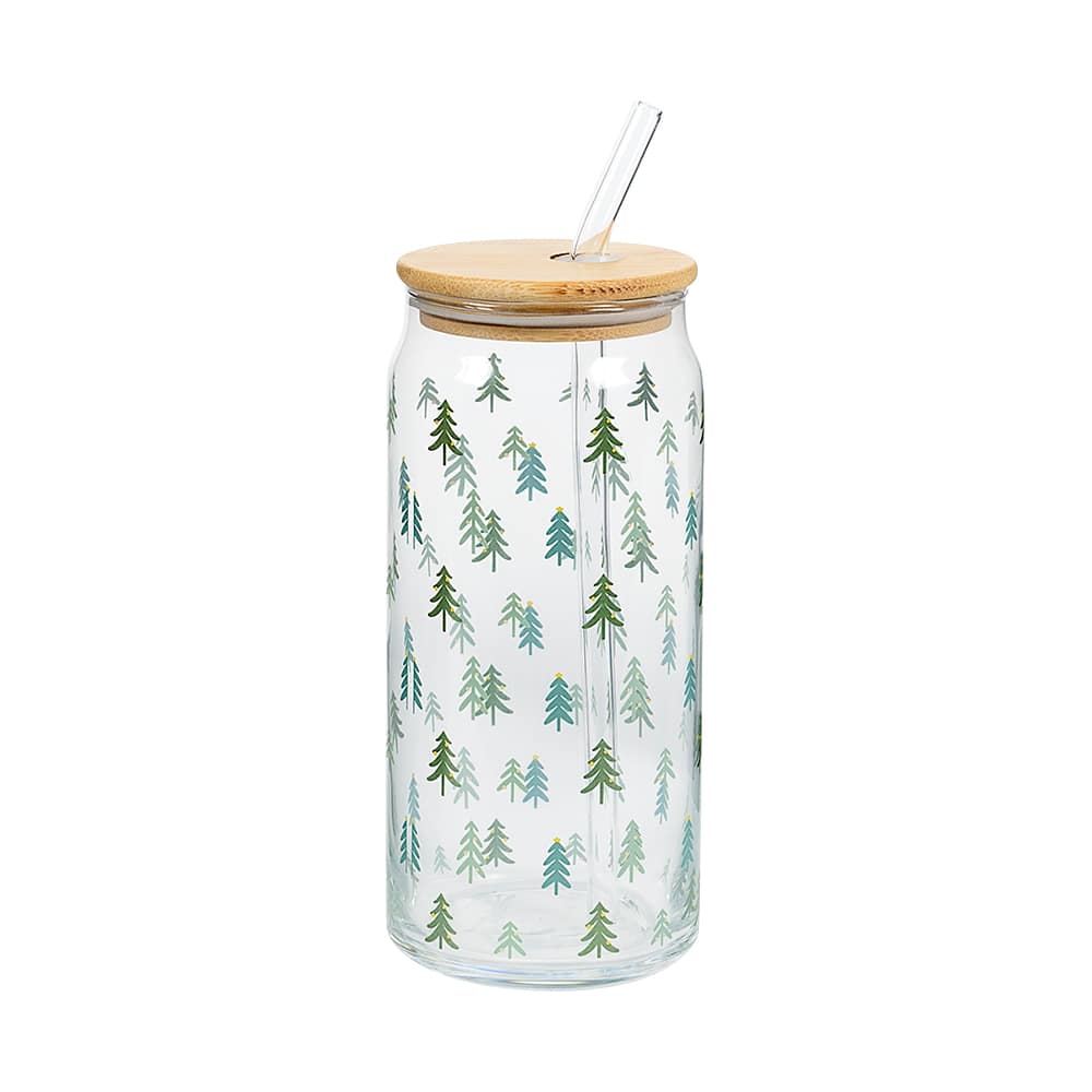 VERTUO Fir Trees Glass and Straw 590 ml