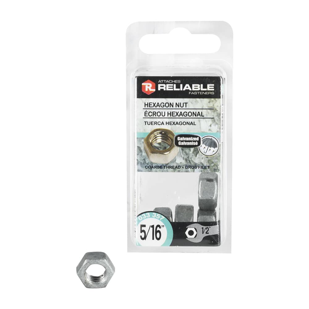 Écrous hexagonaux galvanisés 5/16 po Pqt/5