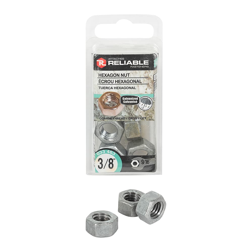 Écrous hexagonaux galvanisés 3/8 po Pqt/4