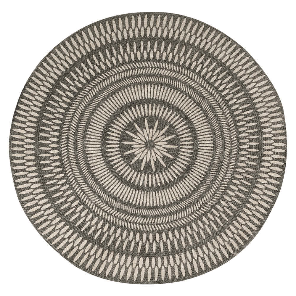 Tapis d'intérieur rond Sikkim gris et blanc 5 pi 3 po VERTUO
