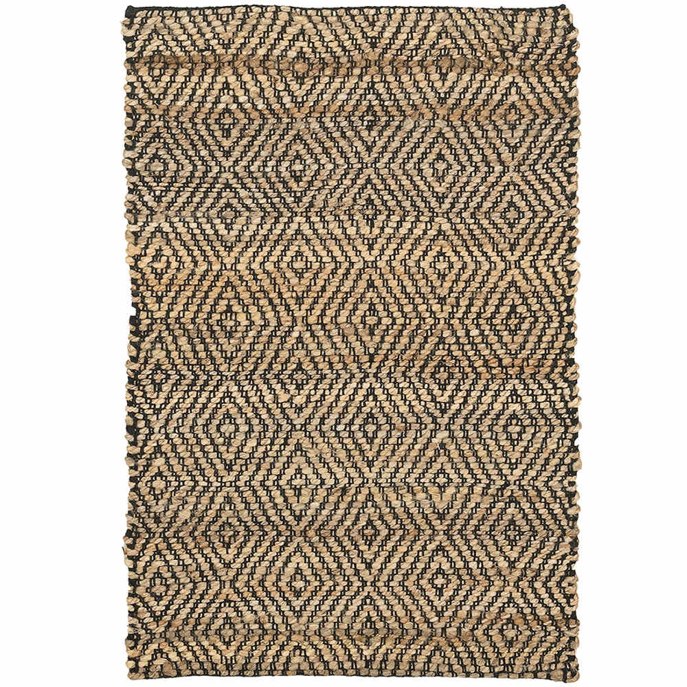 Tapis d'intérieur en jute losanges naturel et noir 5 pi x 7 pi VERTUO