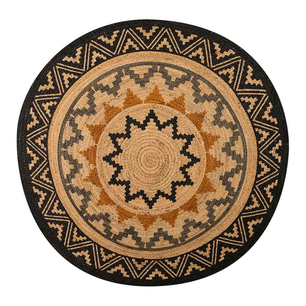 VERTUO Round jute Rug Natural, Grey and Black 5 ft. 3 in.