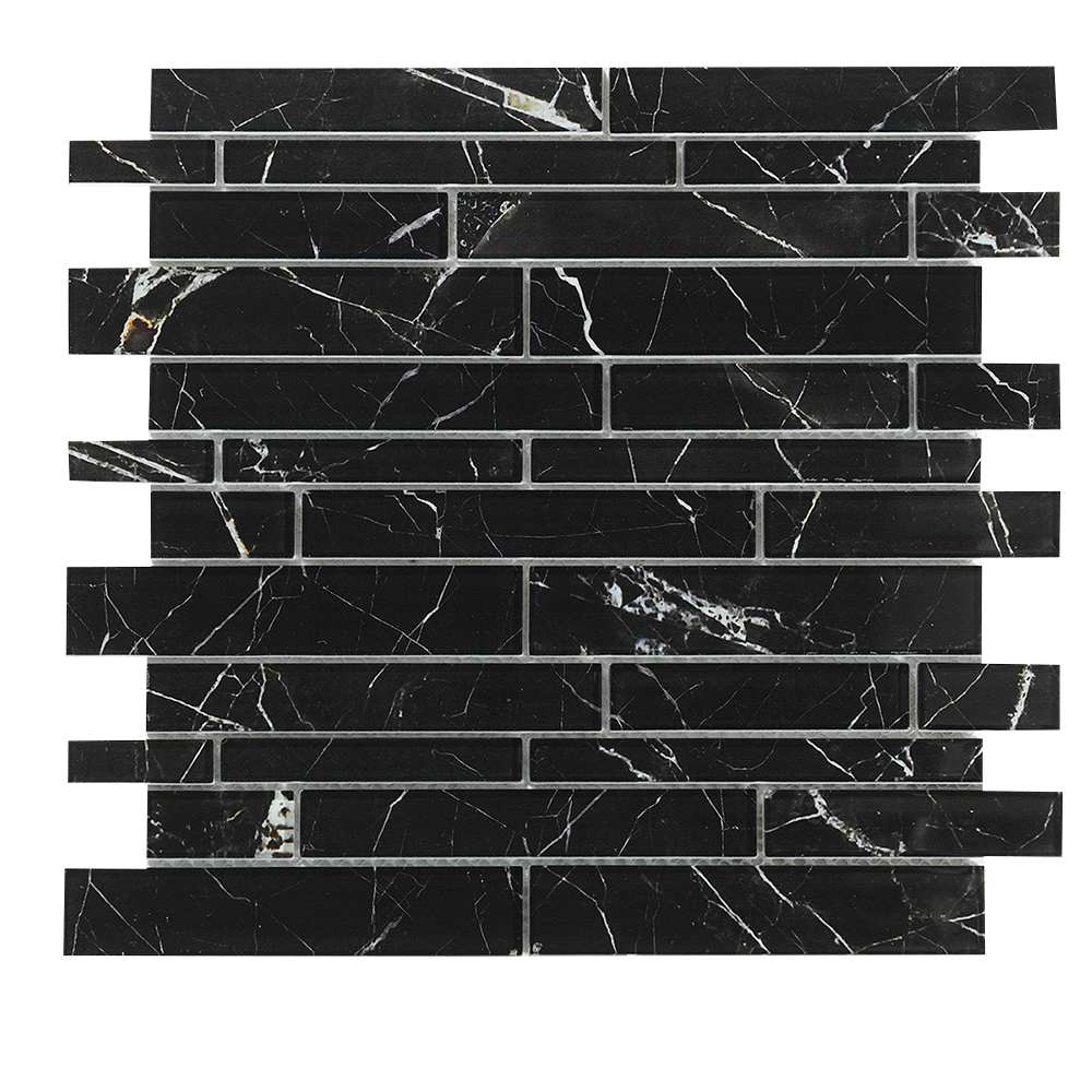 Mosaïque de verre Carrara Nero 11 5/8 po x 11 3/4 po VERTUO