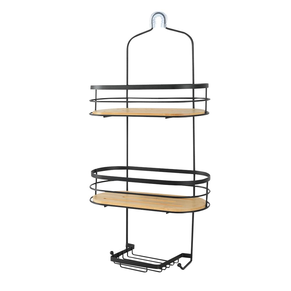 Shower Caddy Bamboo and Black Metal