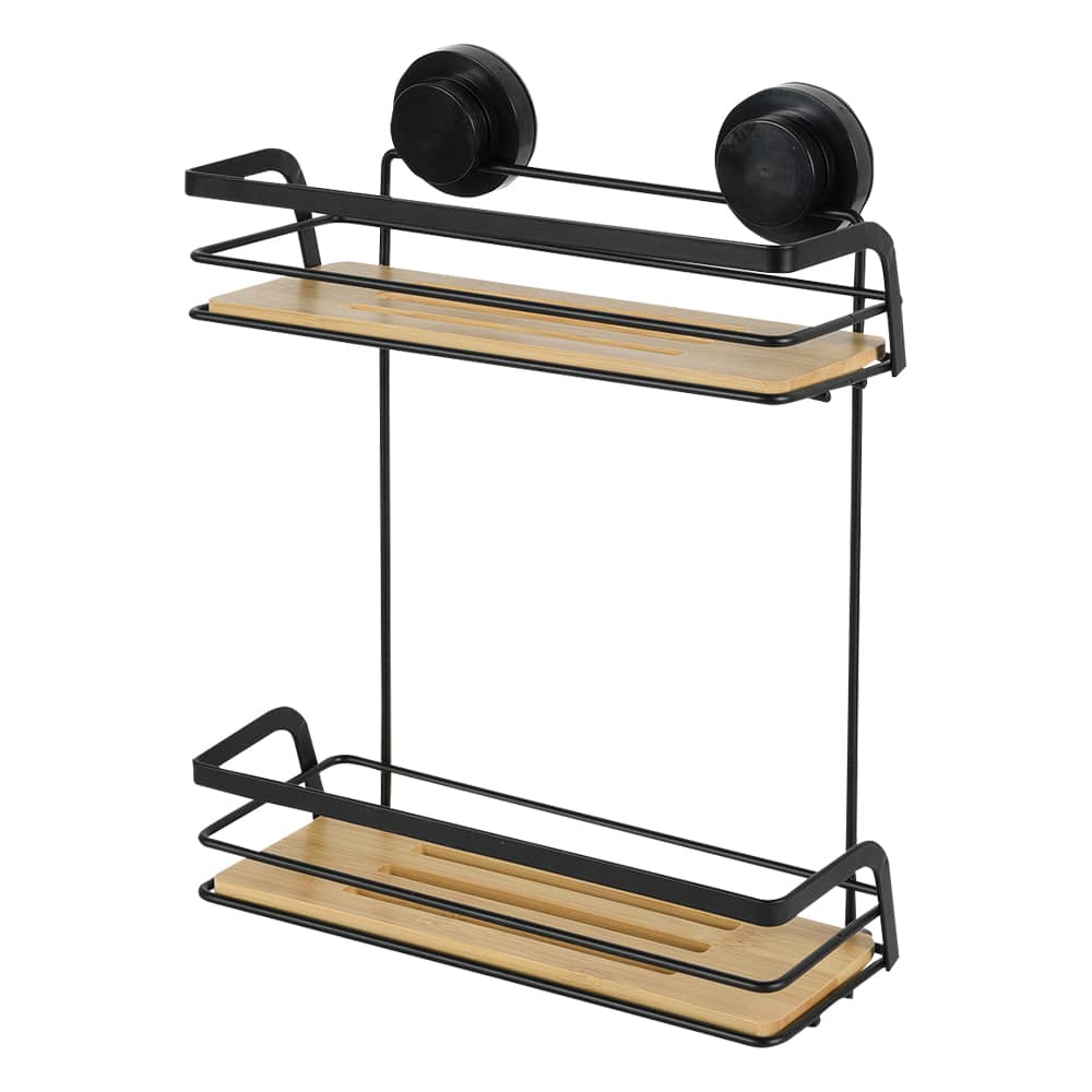 TASSILI Suction Cup Shower Shelf Natural and Black
