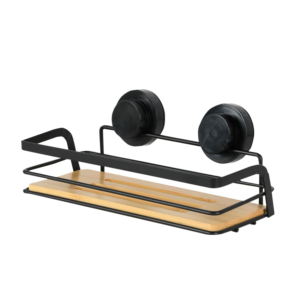 TASSILI Suction Cup Shower Shelf Natural and Black