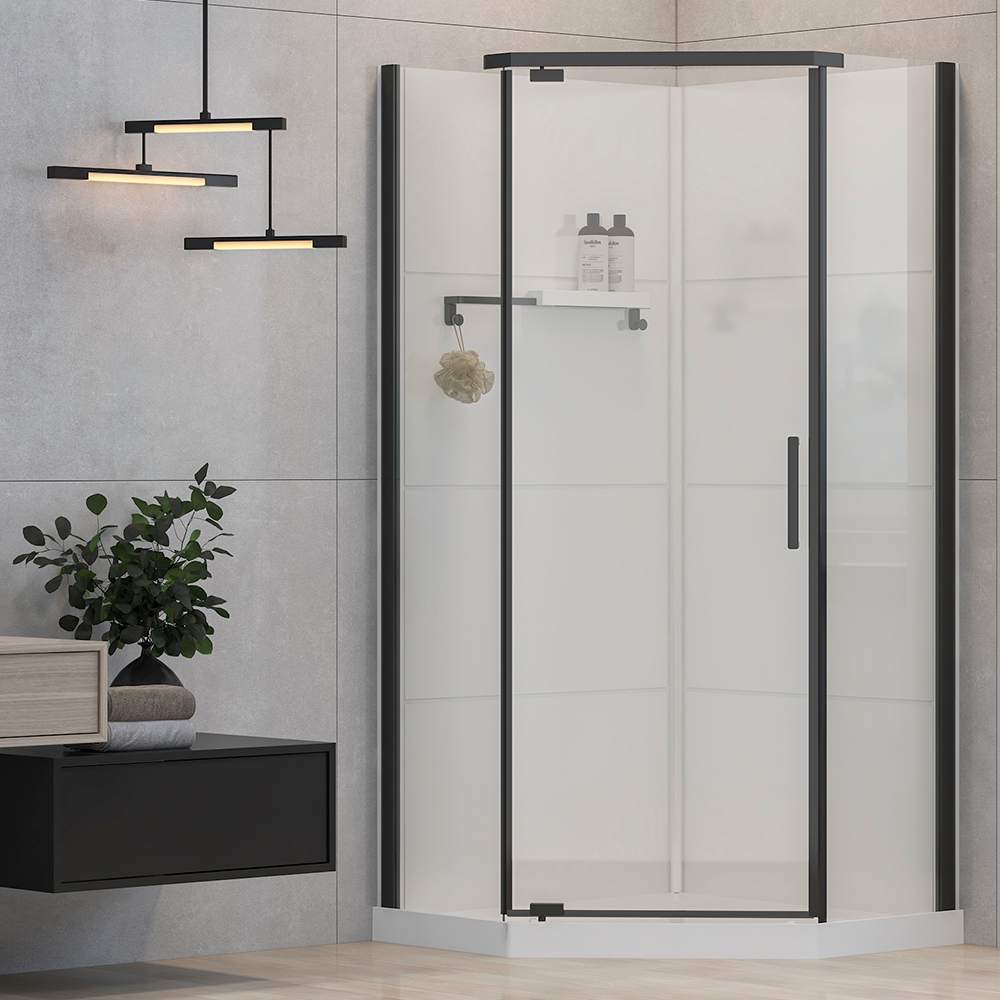 Douche Baikal verre clair finition noire 38 po TASSILI