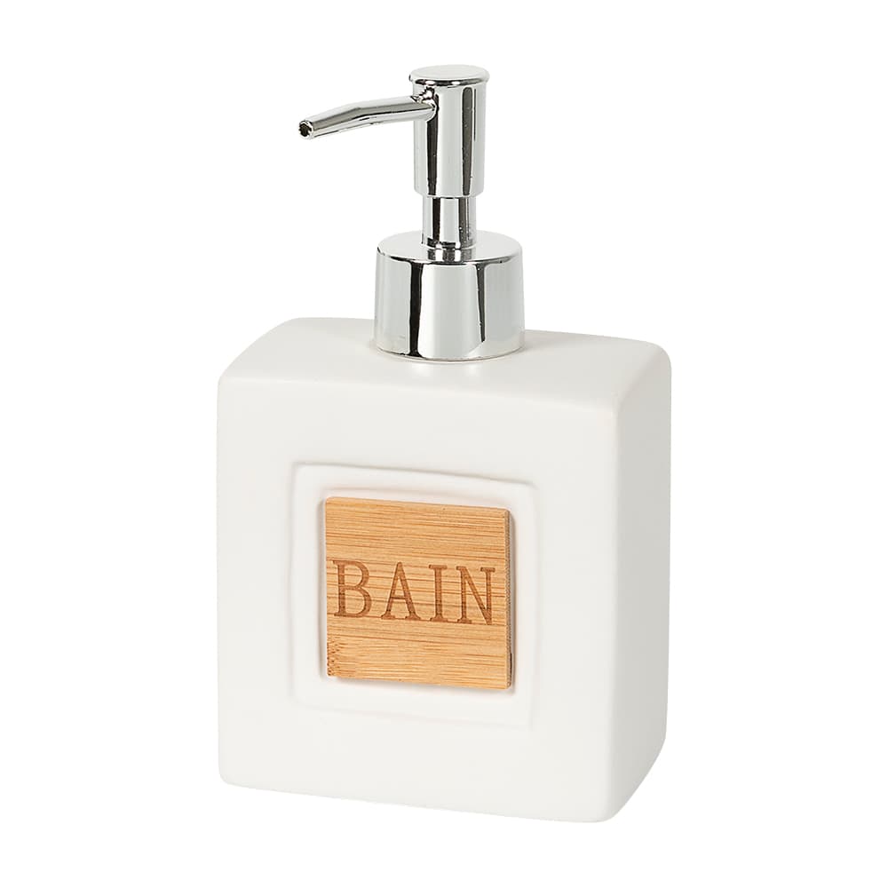 White Ceramic and Bamboo Soap Dispenser