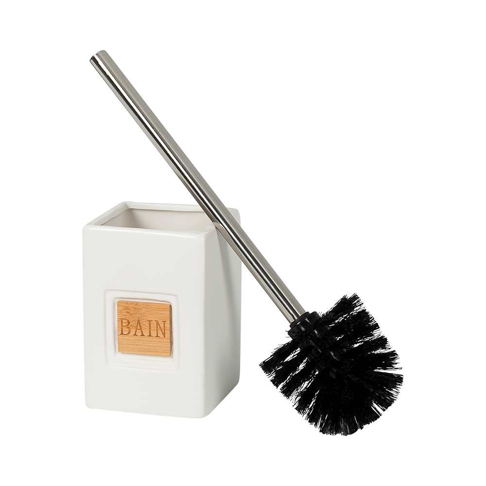 Toilet Brush with White Ceramic and Bamboo Holder