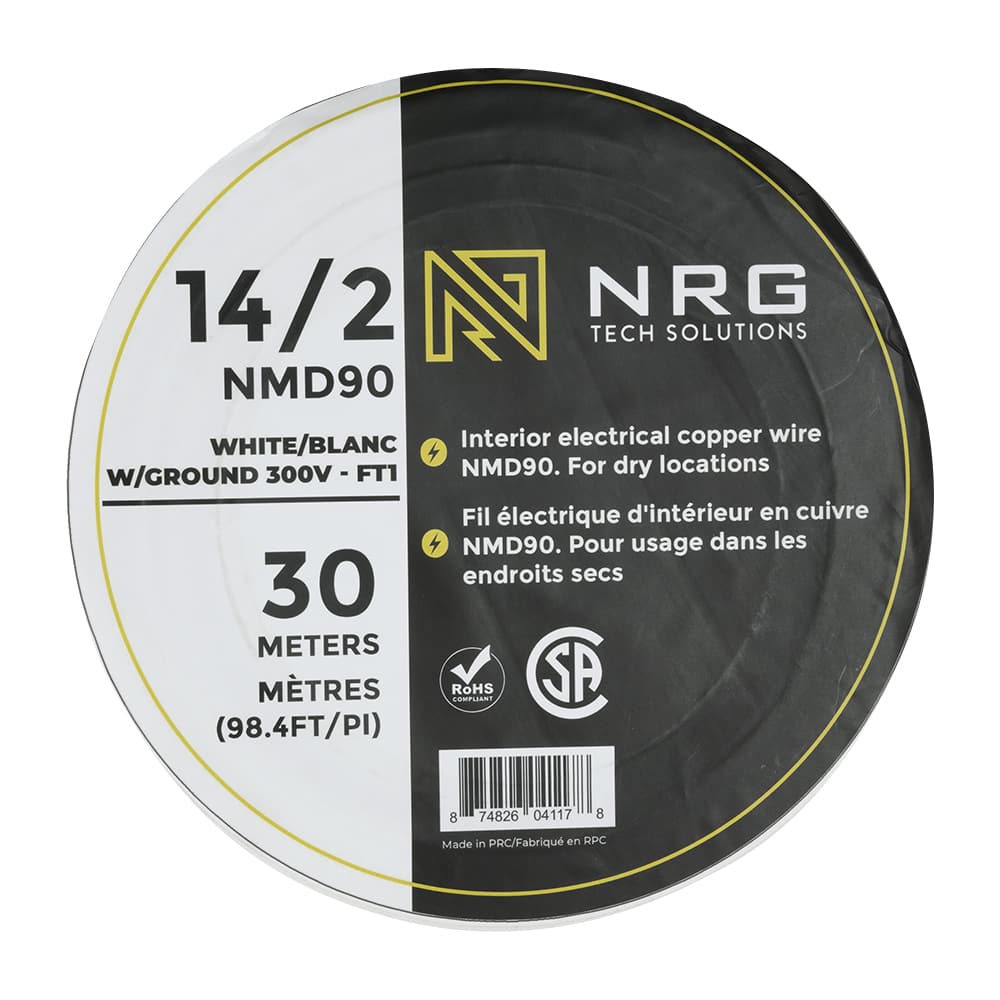 Interior Electrical Wire NMD-90, 14/2 White 30 m