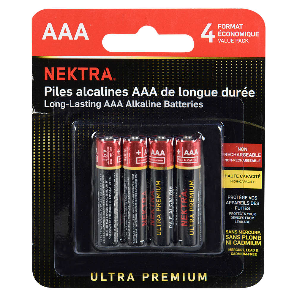 Piles Alcalines Ultra Premium AAA Pqt/4 NEKTRA