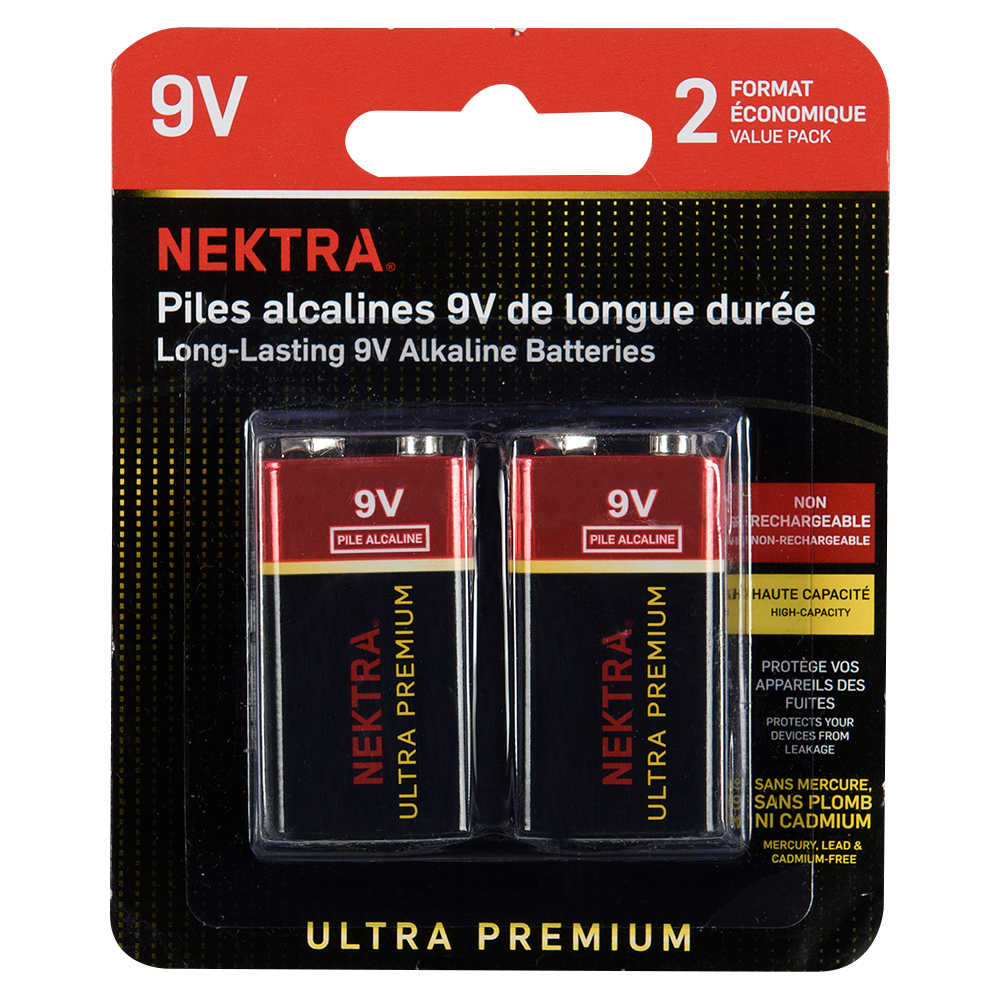 NEKTRA Ultra Premium Alkaline Batteries 9 V Pkg/2