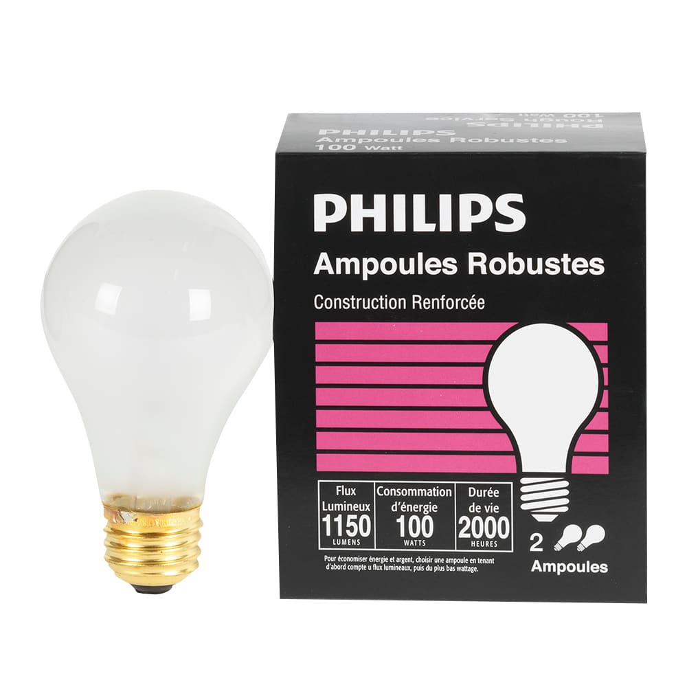 Ampoules incandescentes antichocs 100 W Pqt/2