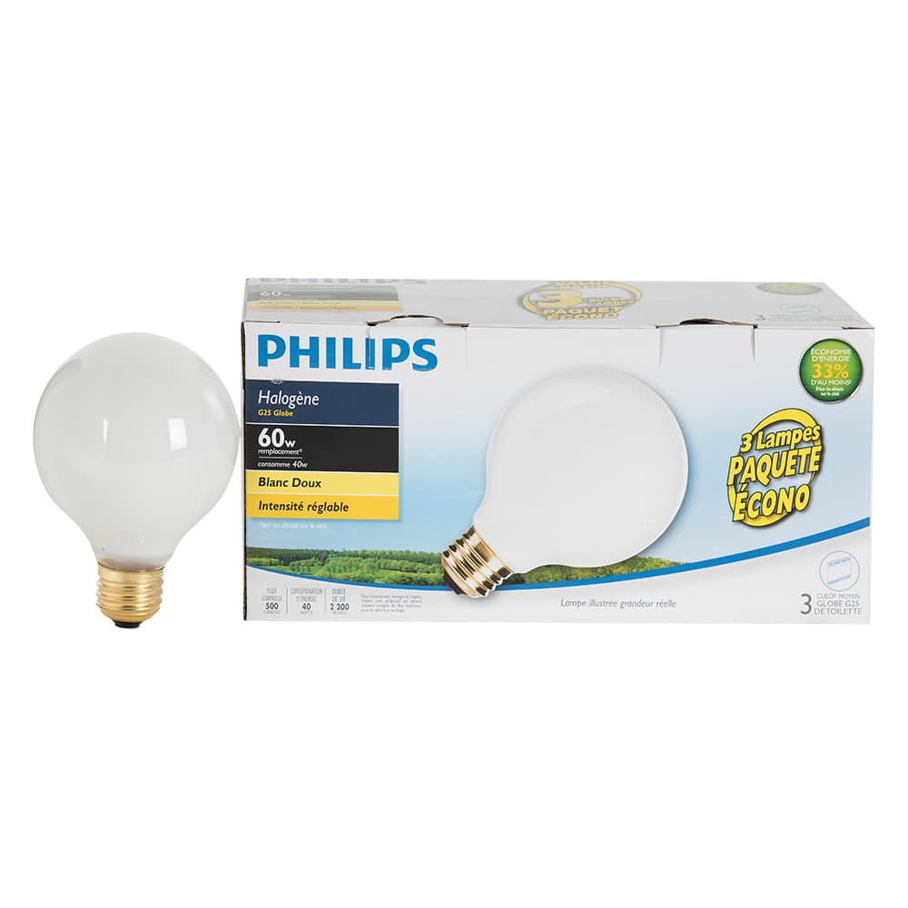G25 Halogen Light Bulbs, 40 W Pkg/3