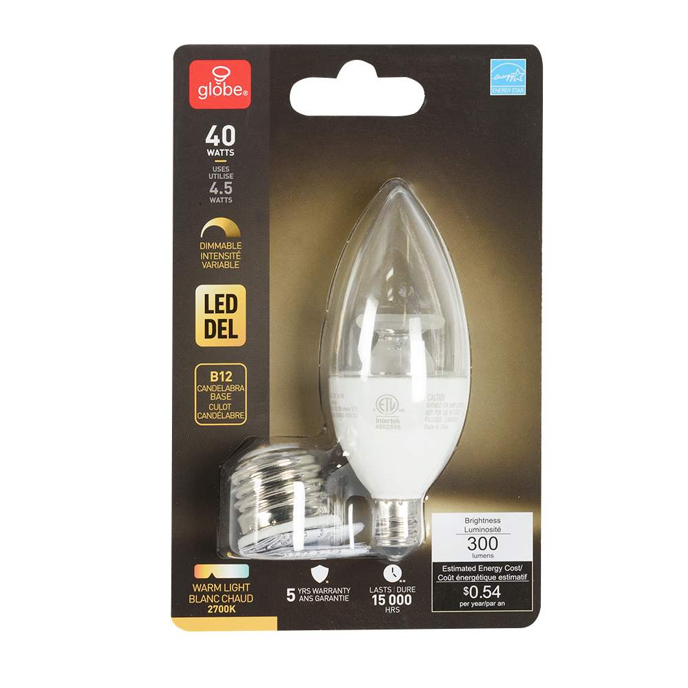 Ampoule chandelle DEL B12 blanc chaud 4,5 W